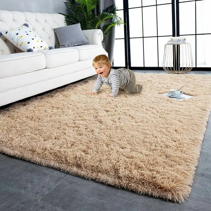 Large Beige Shaggy Area Rug - Soft & Fluffy Floor Carpet