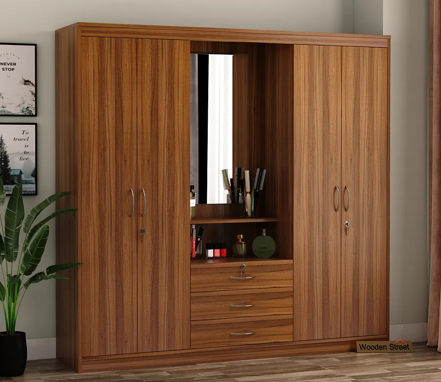Wooden Street 4-Door Wardrobe with Dressing Mirror & Drawers